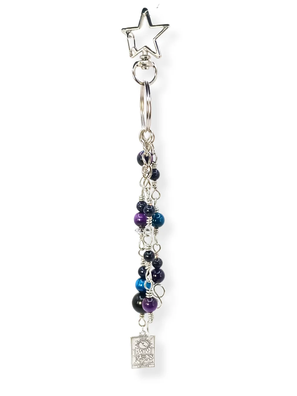 Divine Feminine Purse Charm | Handmade, Blue & Purple, Silver-Tone | "La Luna Plateada" product image (7)