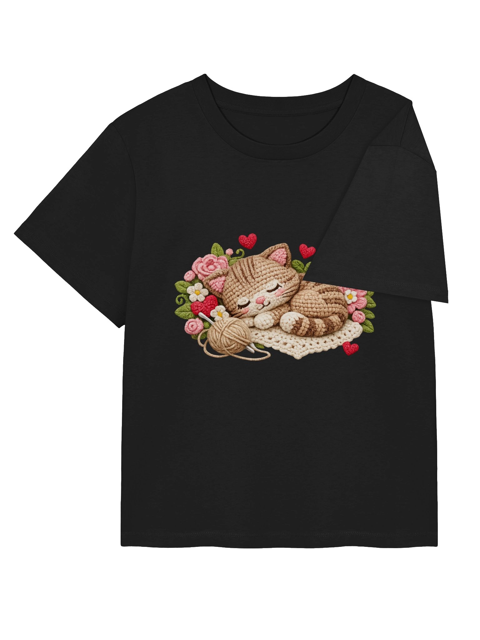 Cozy Crochet Sleeping Cat & Floral Bouquet Women's Organic T-Shirt product image (43)