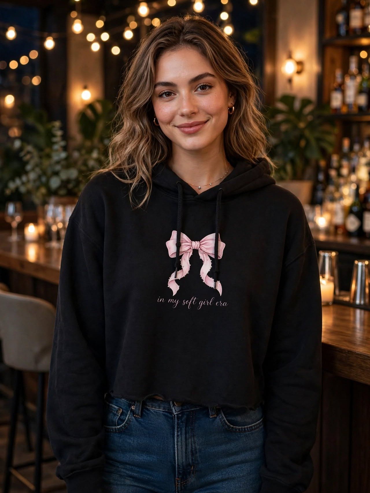 Soft Girl Era Pink Bow Crop Hoodie product image (1)
