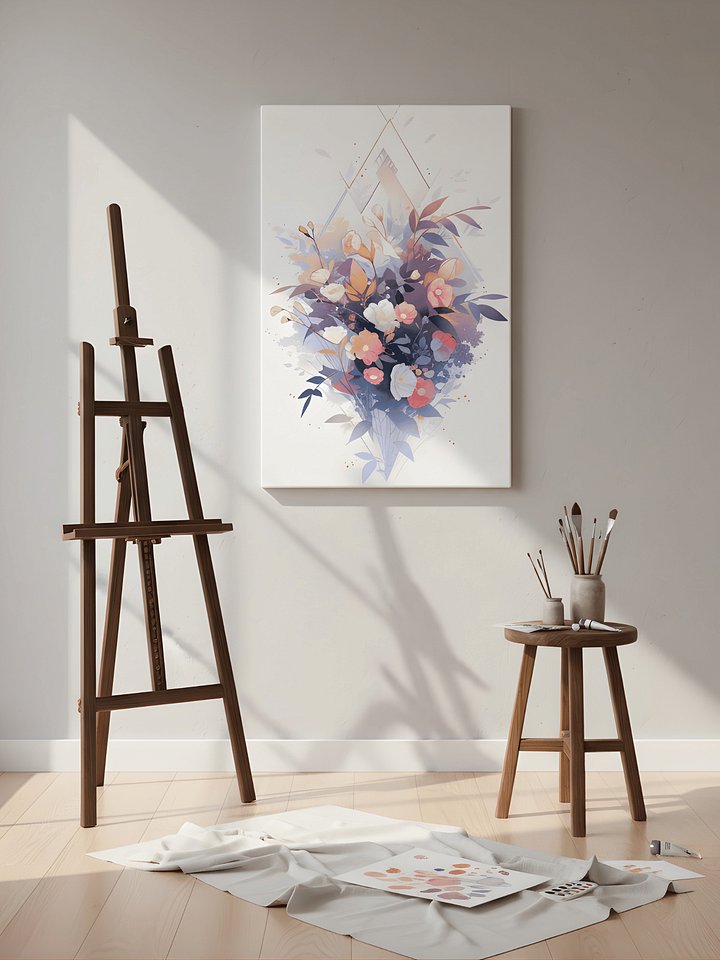 Soft Pastel Abstract Floral Bouquet with Geometric Touch Canvas product image (2)