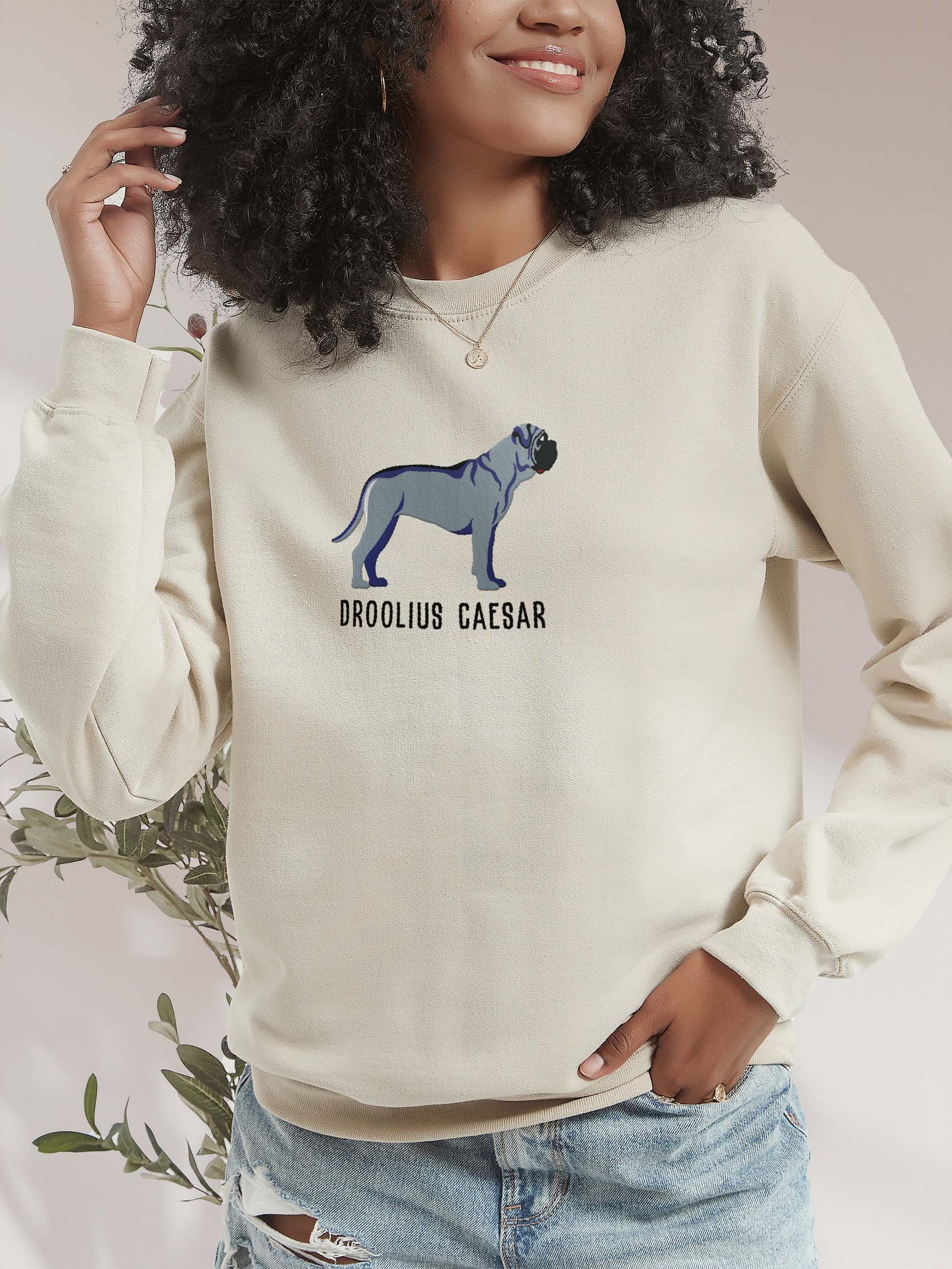 Droolius Caesar Sweatshirt (Embroidered) of an English Mastiff(Blue) product image (2)