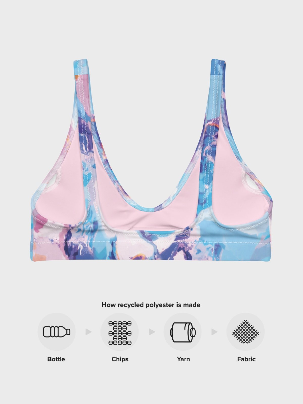 Padded Bikini Top "Marble Effect Pastel Blue Purple Dreamy Waves" product image (9)