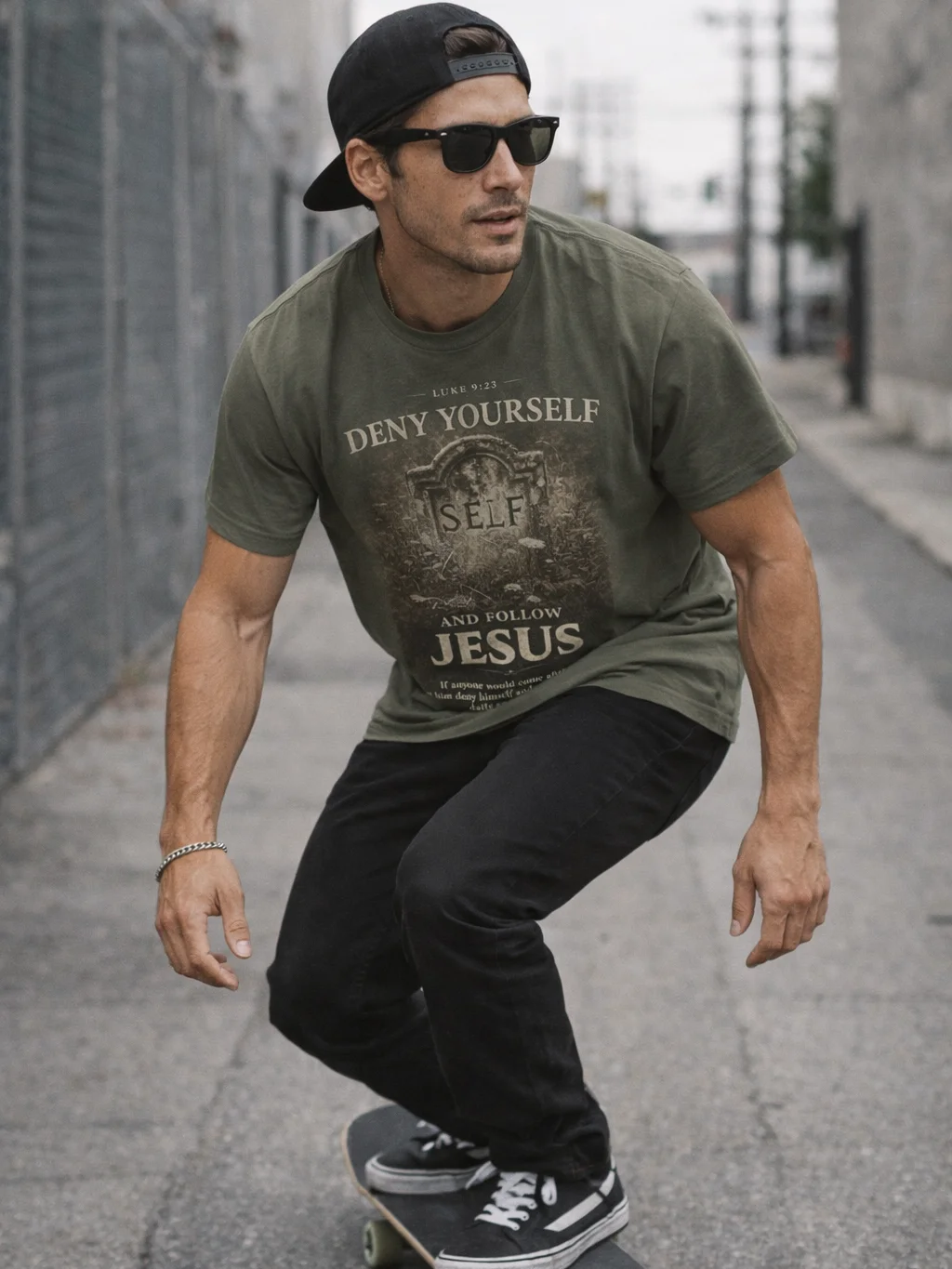 Deny Yourself Christian T-Shirt – Luke 9:23 Bible Verse Streetwear Tee – Die to Self Faith Shirt – Jesus Follow Me Christian Apparel product image (16)
