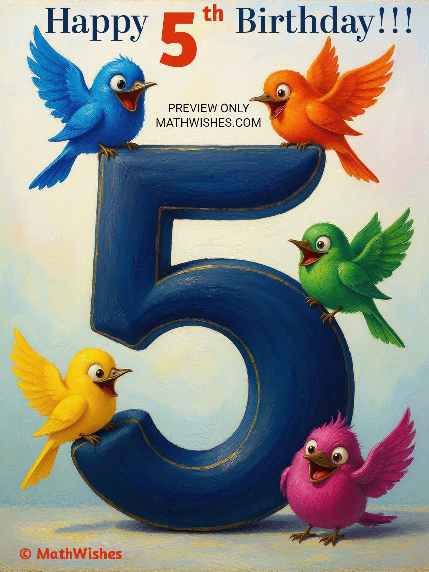 5th Birthday Card - Five Birds product image (1)