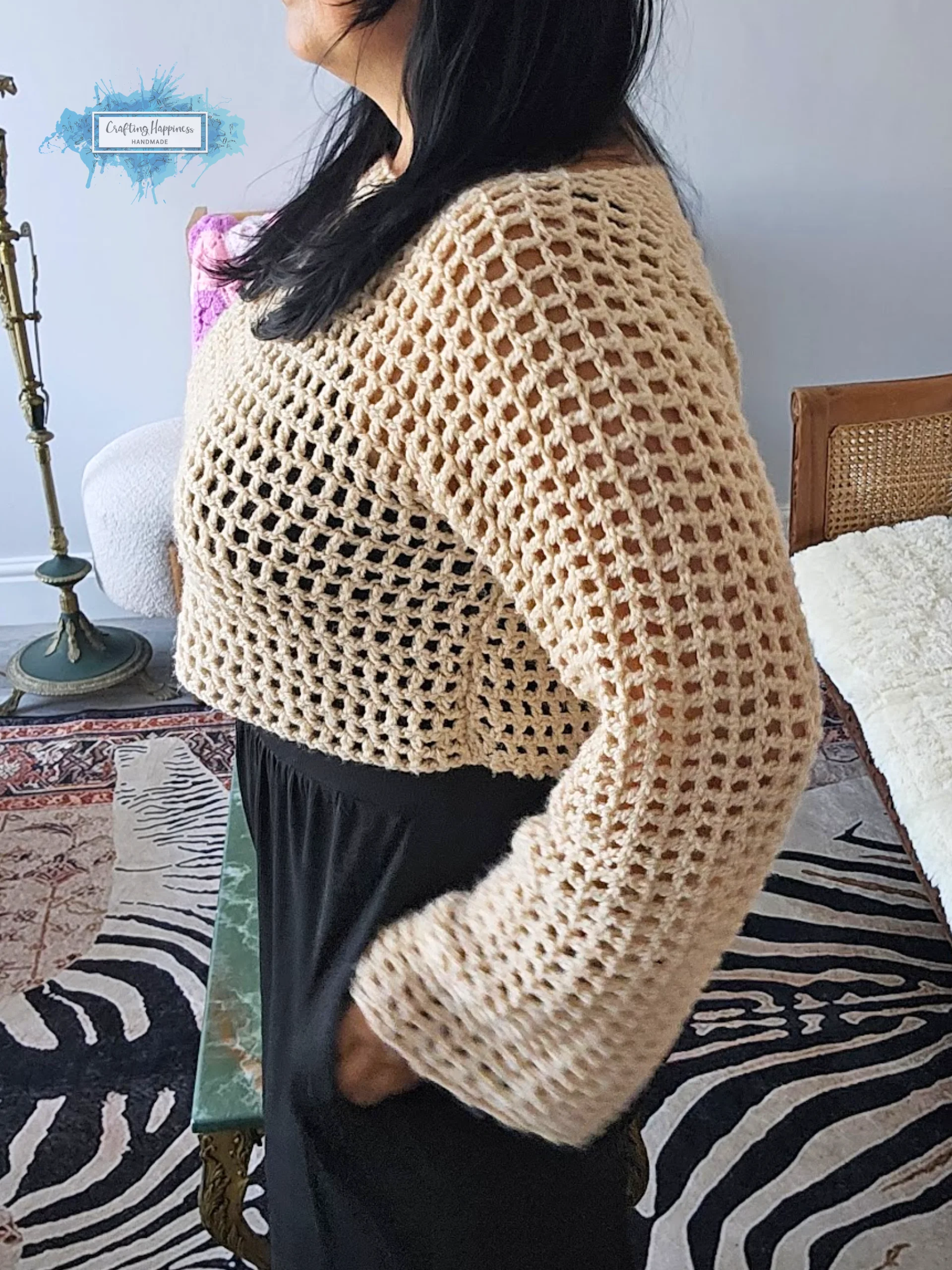 Coquette Mesh Cropped Sweater Crochet Pattern | No-Sew Summer Blouse | Adjustable Net Top, Beginner Pdf product image (3)