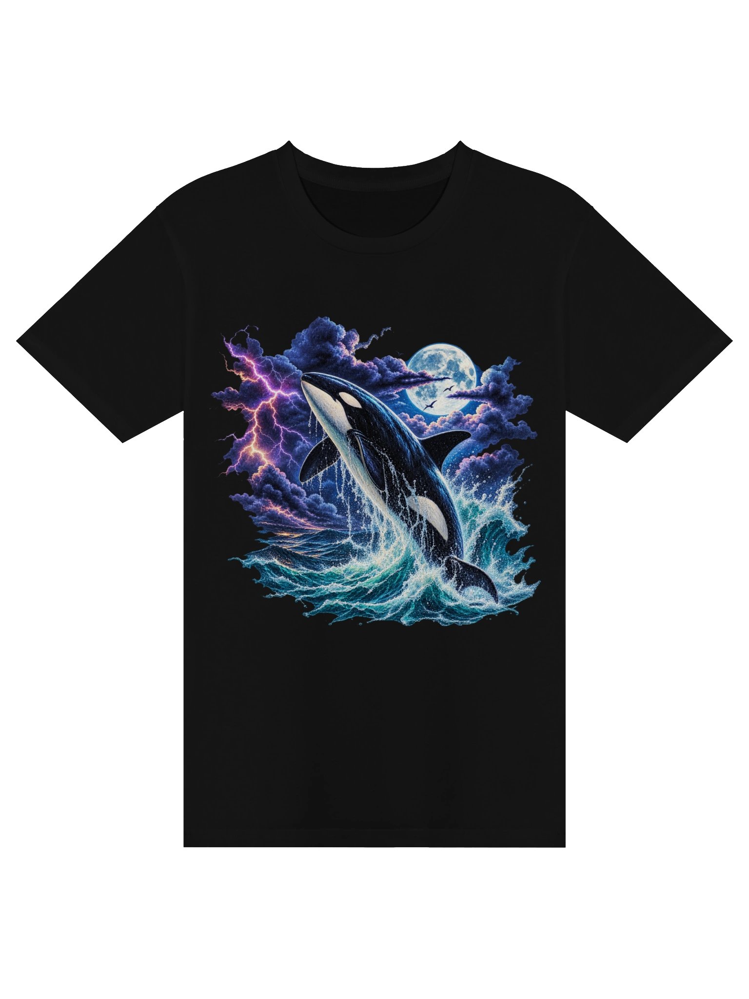 Retro Orca Whale T-Shirt – Vintage 90s Ocean Graphic, Killer Whale Moon & Lightning Tee product image (2)