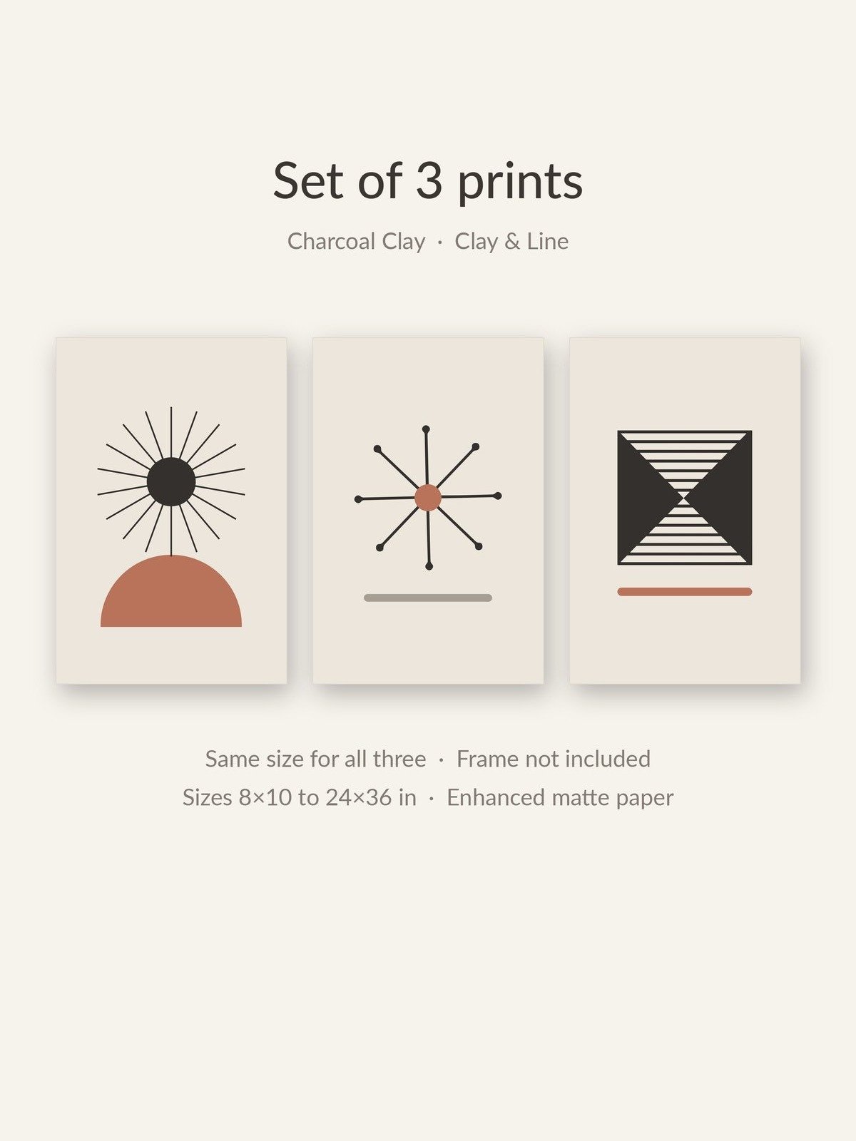 Earthy Bathroom Wall Art Set of 3 | Charcoal and Clay Prints product image (2)