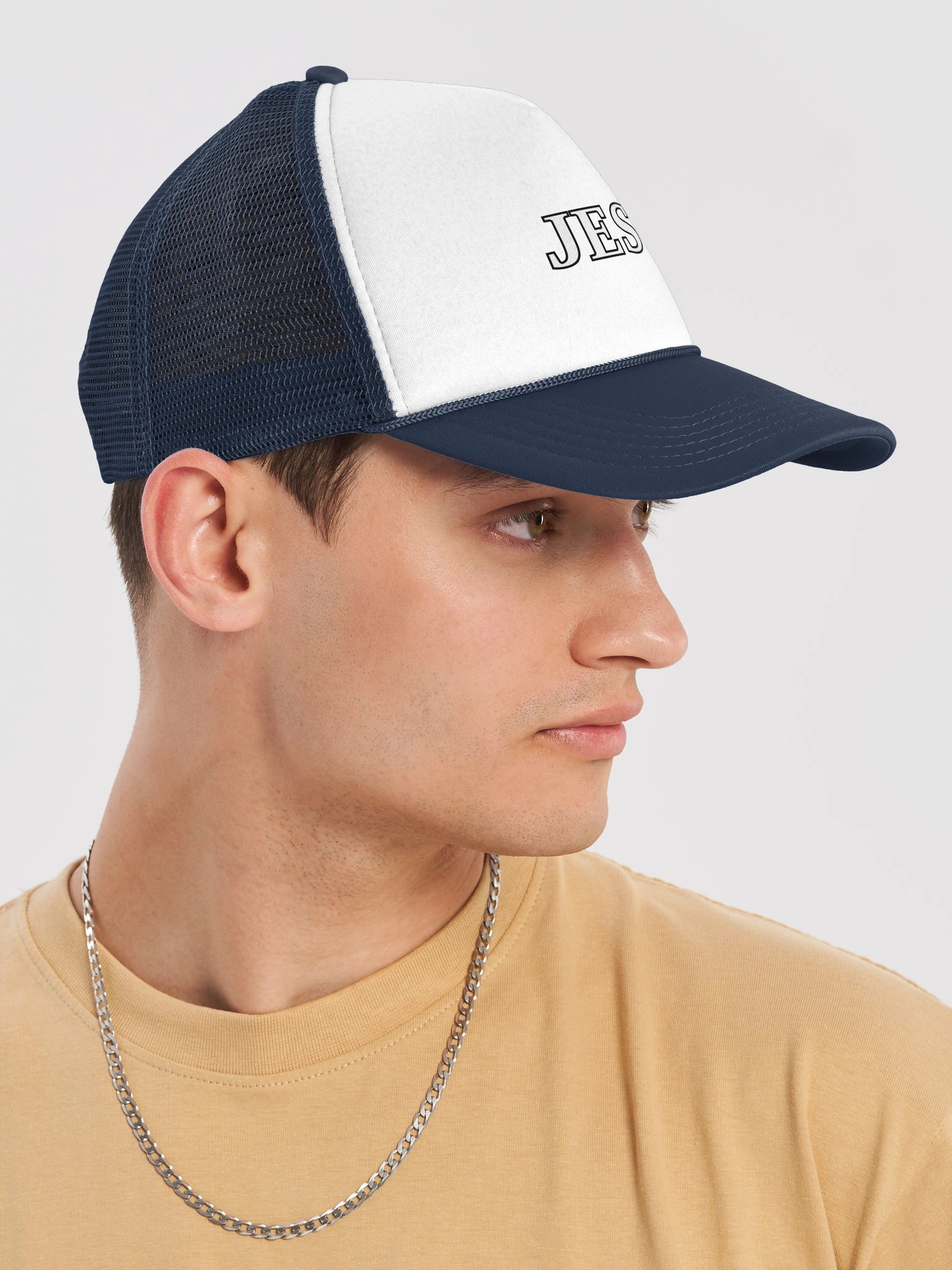 Jesus Black Trucker Hat White Font product image (6)