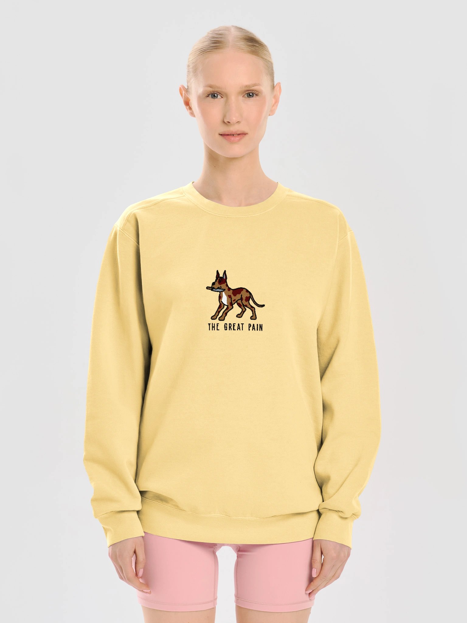 The Great Pain Funny Chibi-Style Embroidered Premium Sweatshirt for Great Dane(Chocolate Merle, Cropped Ears) Owners product image (45)