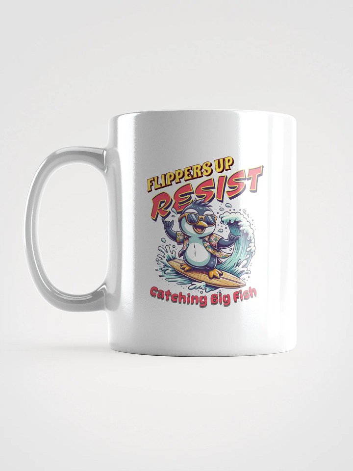 Flippers Up Resist Catching Big Fish Penguin Surfing Adventure Mug product image (1)