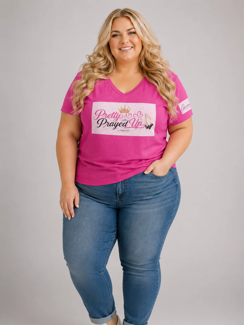 Pretty and Prayed up V-neck-Pink product image (2)