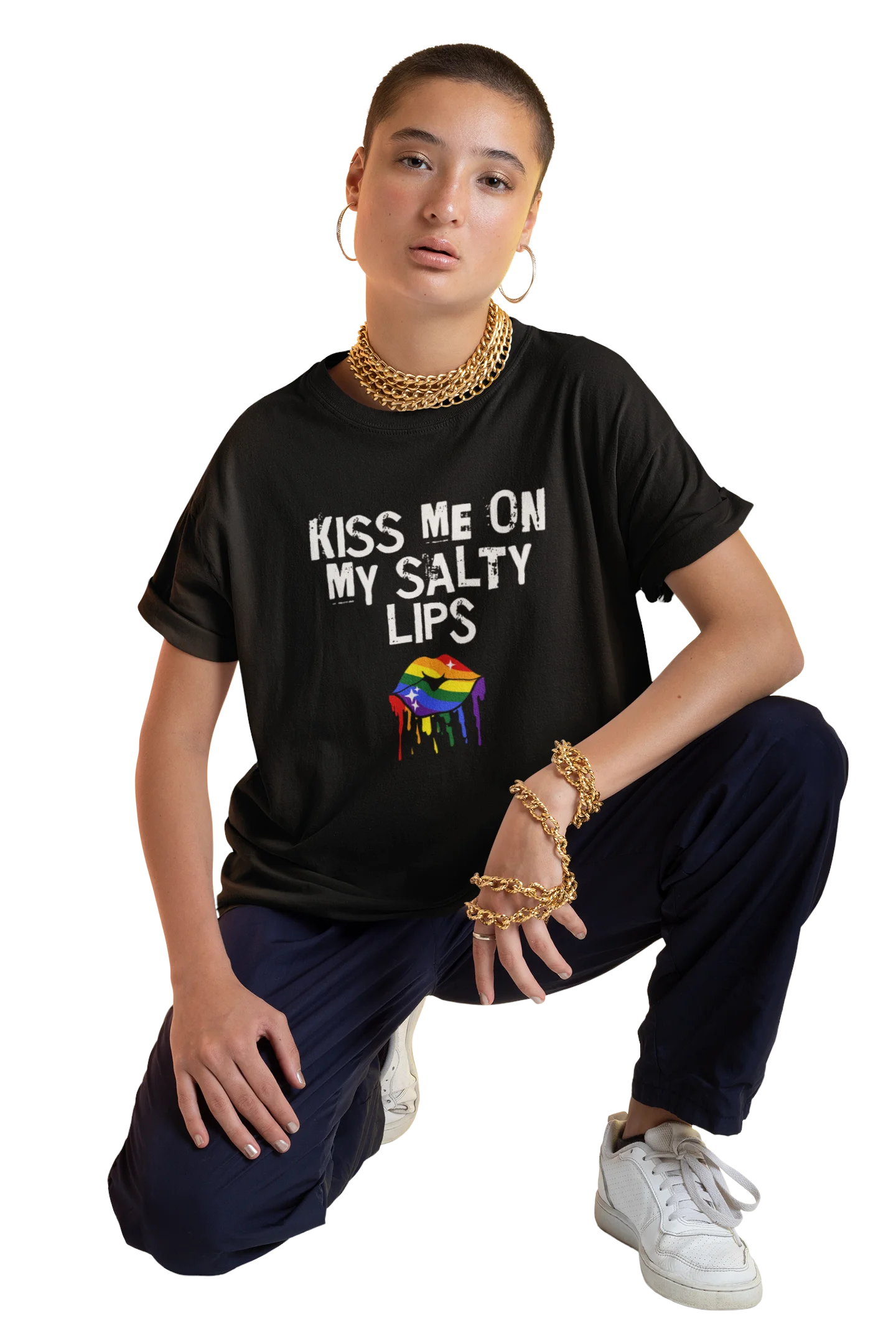 LGBTQ+ T-Shirt - Kiss Me On My Salty Lips - Rainbow (dark) product image (1)
