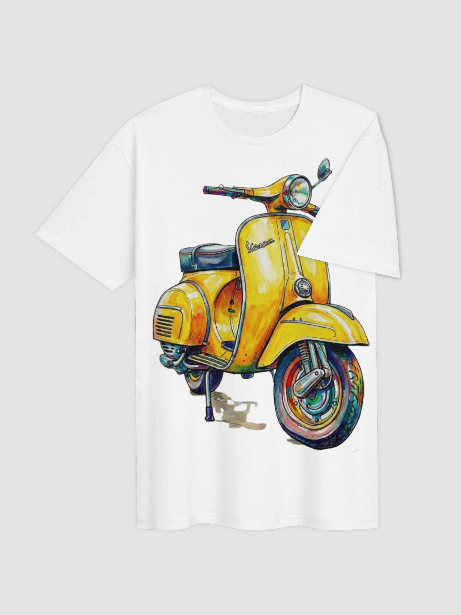 Yellow Vintage Scooter T-Shirt | Retro Italian Street Ride Graphic | 70s European Urban Culture Apparel product image (4)