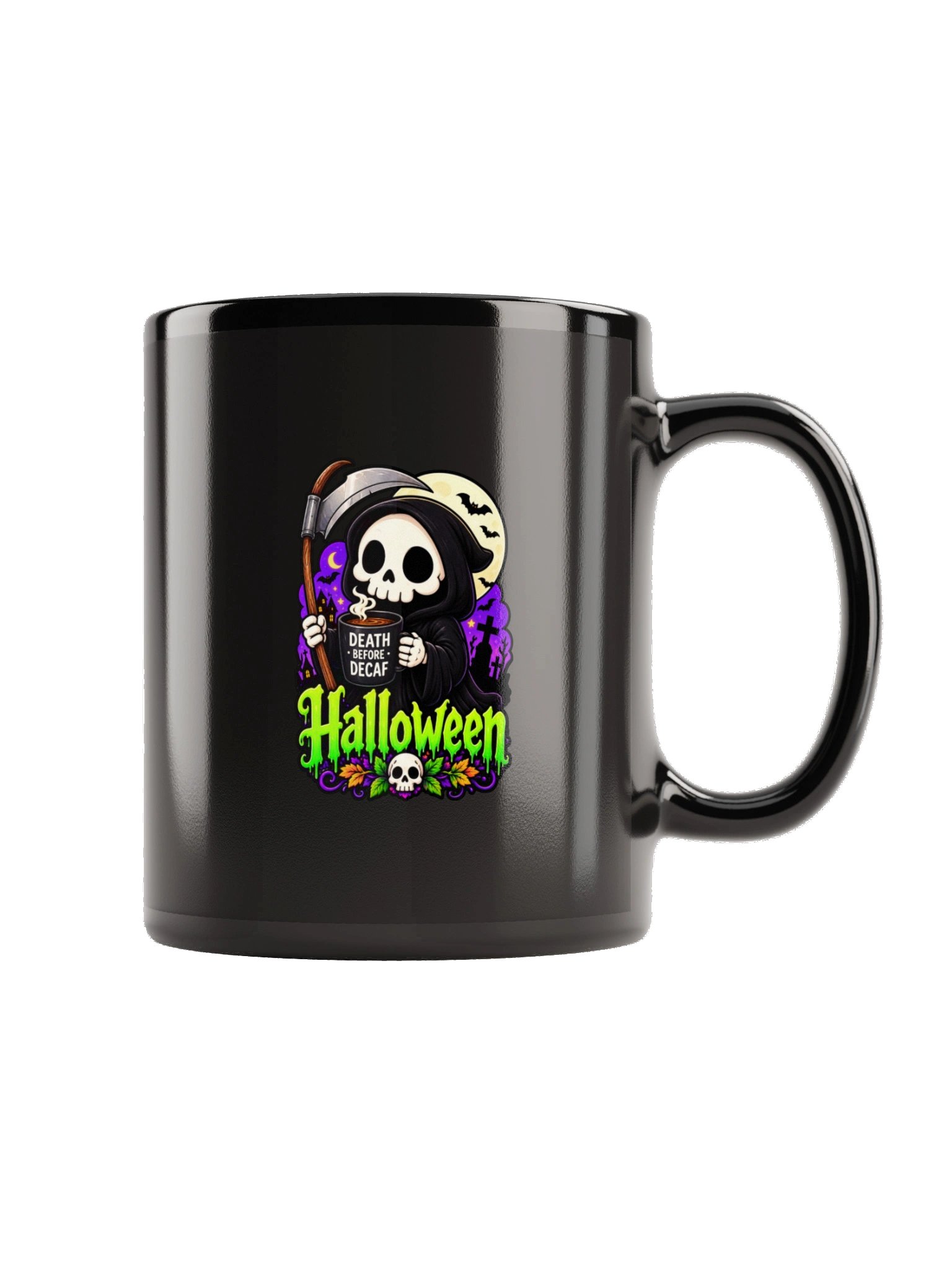 Grim Reaper Halloween Coffee Mug – Death Before Decaf product image (5)