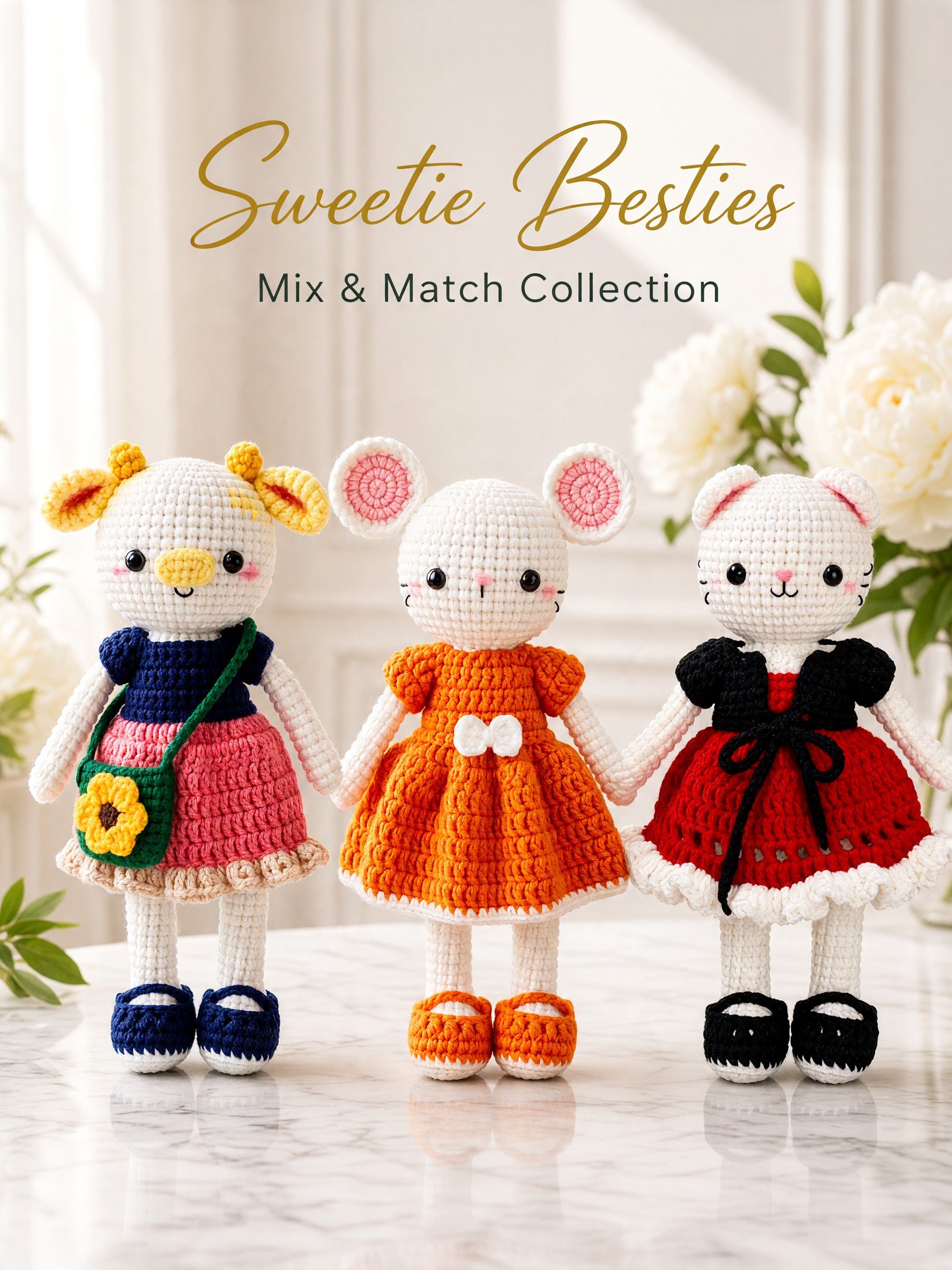 PDF | 3-in-1 Amigurumi Animal Dolls with Removable Outfits (Cat, Mouse, Cow) - Crochet Pattern Bundle product image (2)