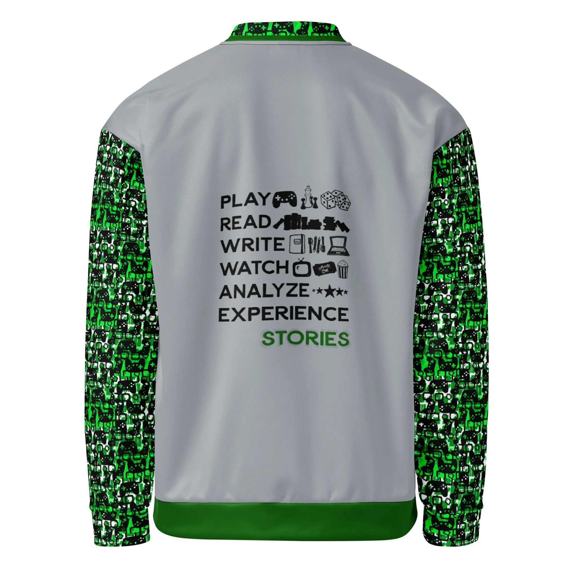 Experience Stories Unisex Bomber Jacket (Green, Gray, and Black) product image (1)
