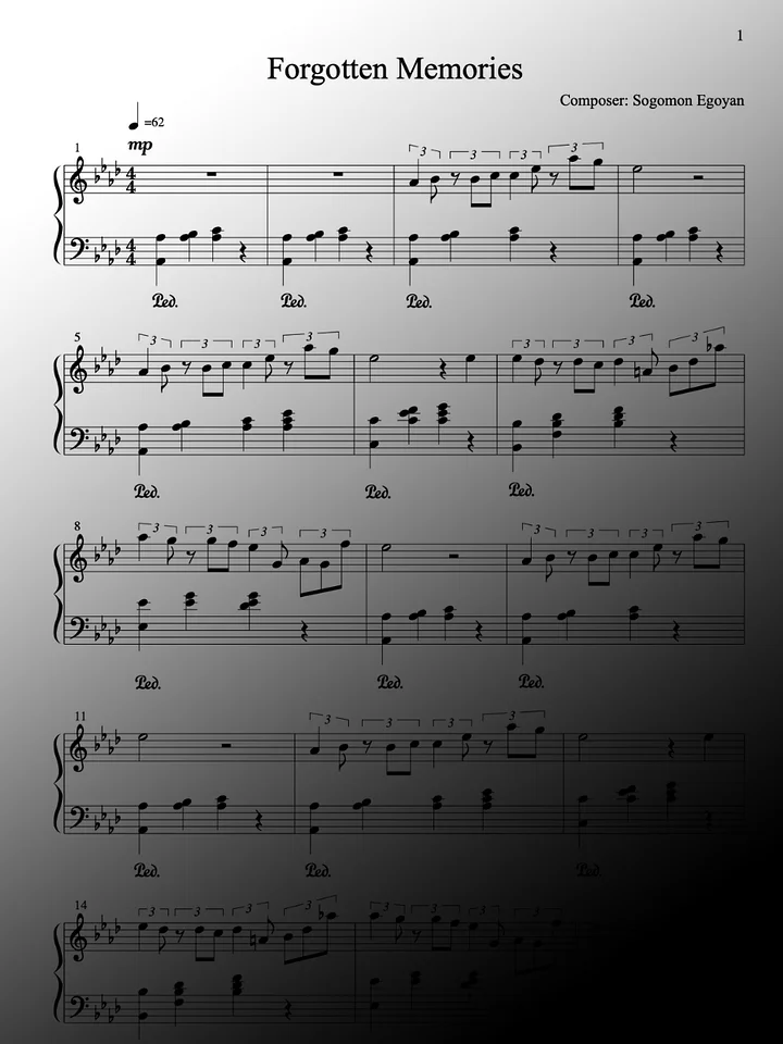 Forgotten Memories by Sogomon Egoyan - Piano Sheet Music product image (1)