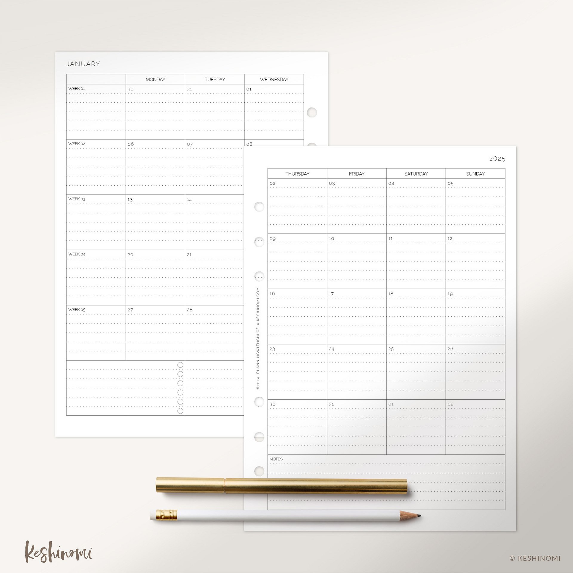 DATED 2025 Month on Two Pages - A5 Printable Planner Insert product image (1)