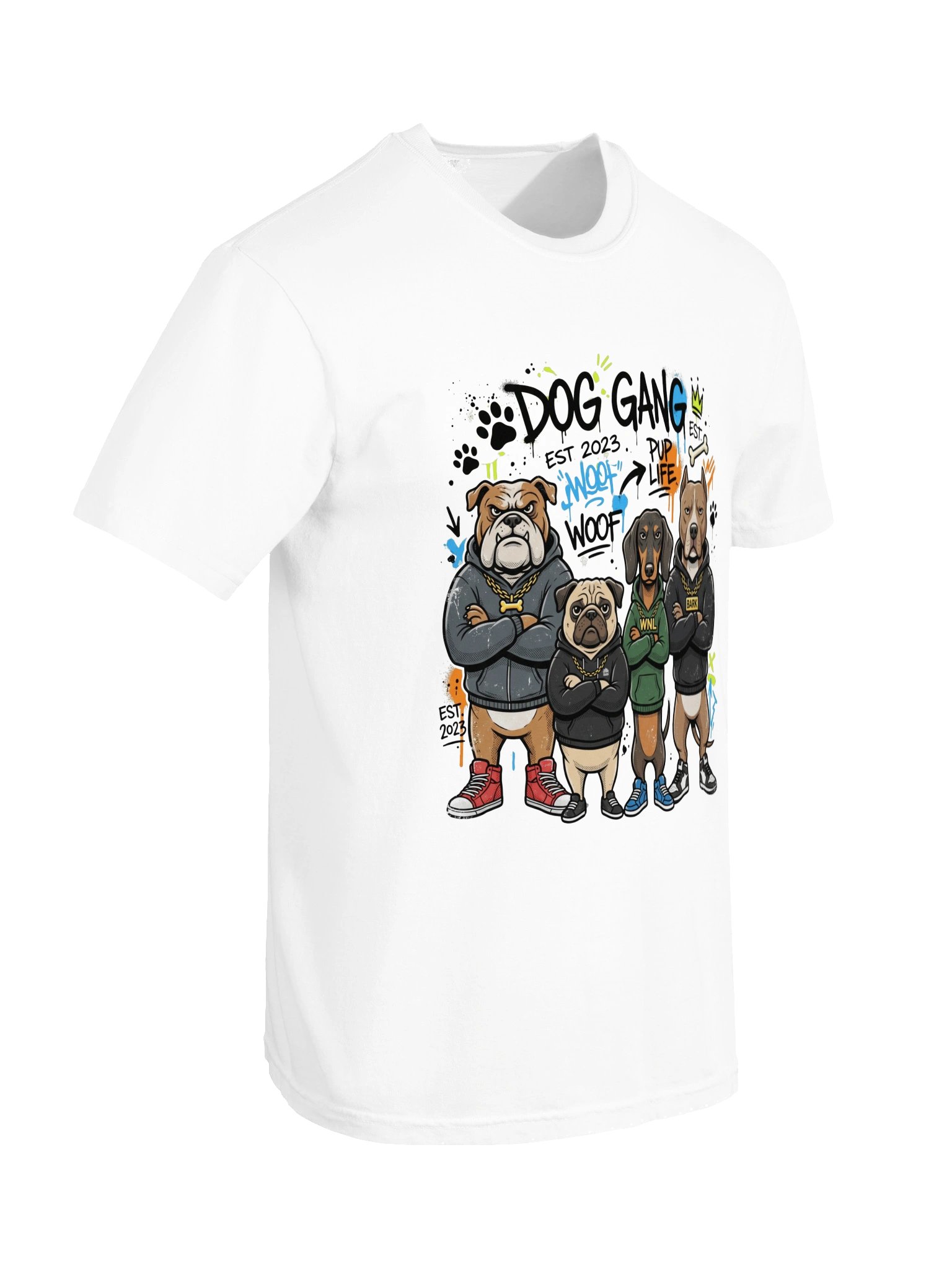 Gangster Dog Crew Hoodie Portrait T-Shirt, Funny Streetwear Dogs Graphic Tee, Cool Dog Lover Gift product image (52)