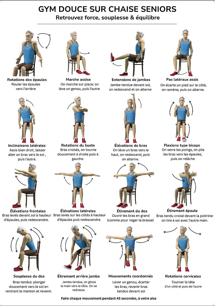 PDF - Gym DOUCE sur chaise Seniors - A Imprimer (3 formats: A2, A3, A4) product image (2)