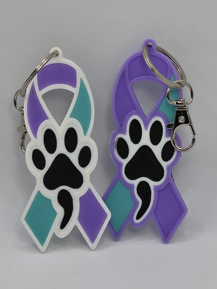 Purple & Teal Suicide Awareness Ribbon Keychain | Dog Paw Semicolon product image (1)