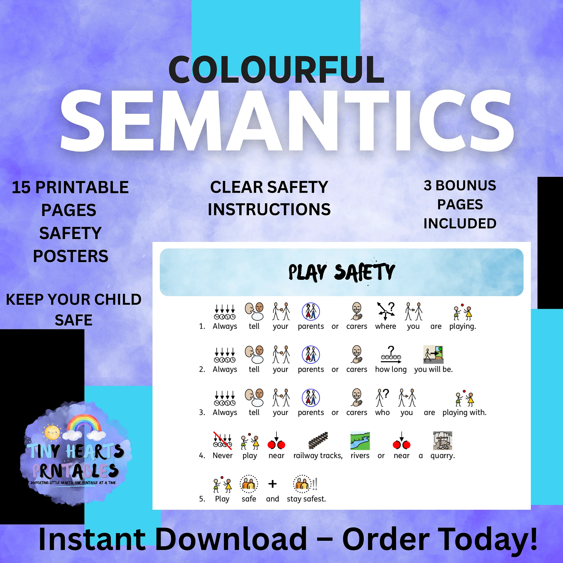 Colourful Semantics Safety Poster Bundle | 15 Visual Safety Rules for Kids | SEN, EYFS, Classroom, PSHE, Mental Health product image (5)