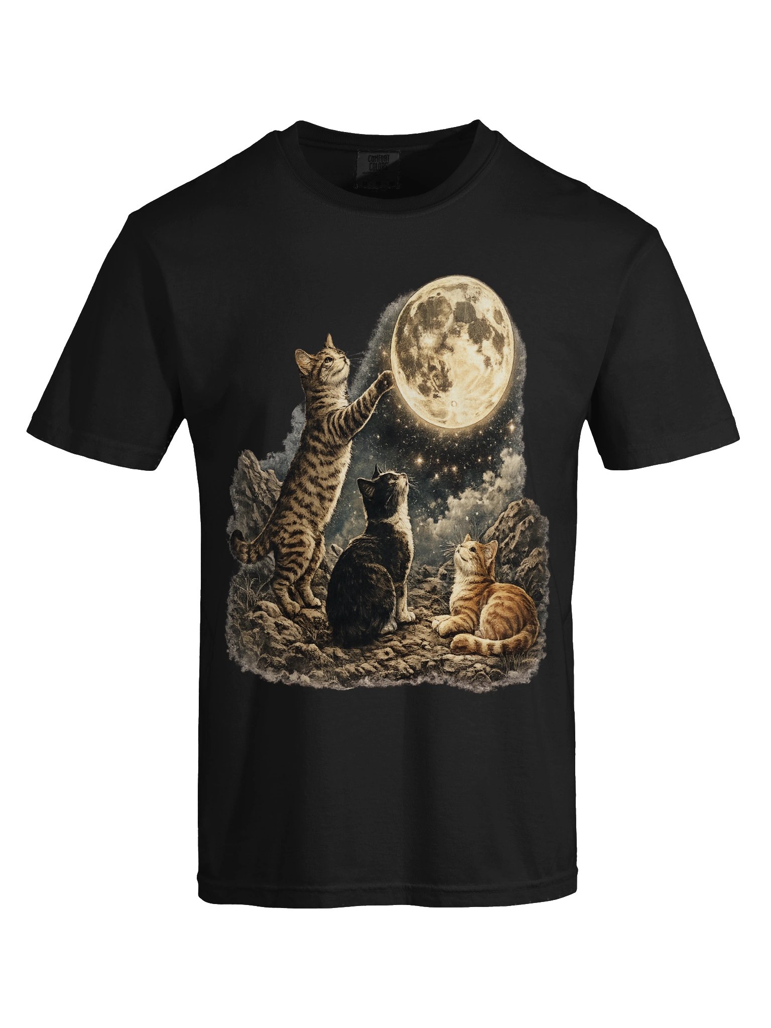 Moonlit Cats Graphic Tee | Celestial Full Moon Vintage Shirt product image (5)