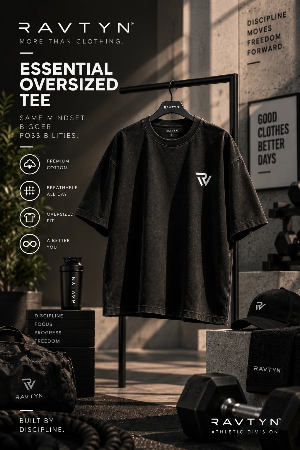 RAVTYN Essential Oversized Tee — Faded Black product image (1)