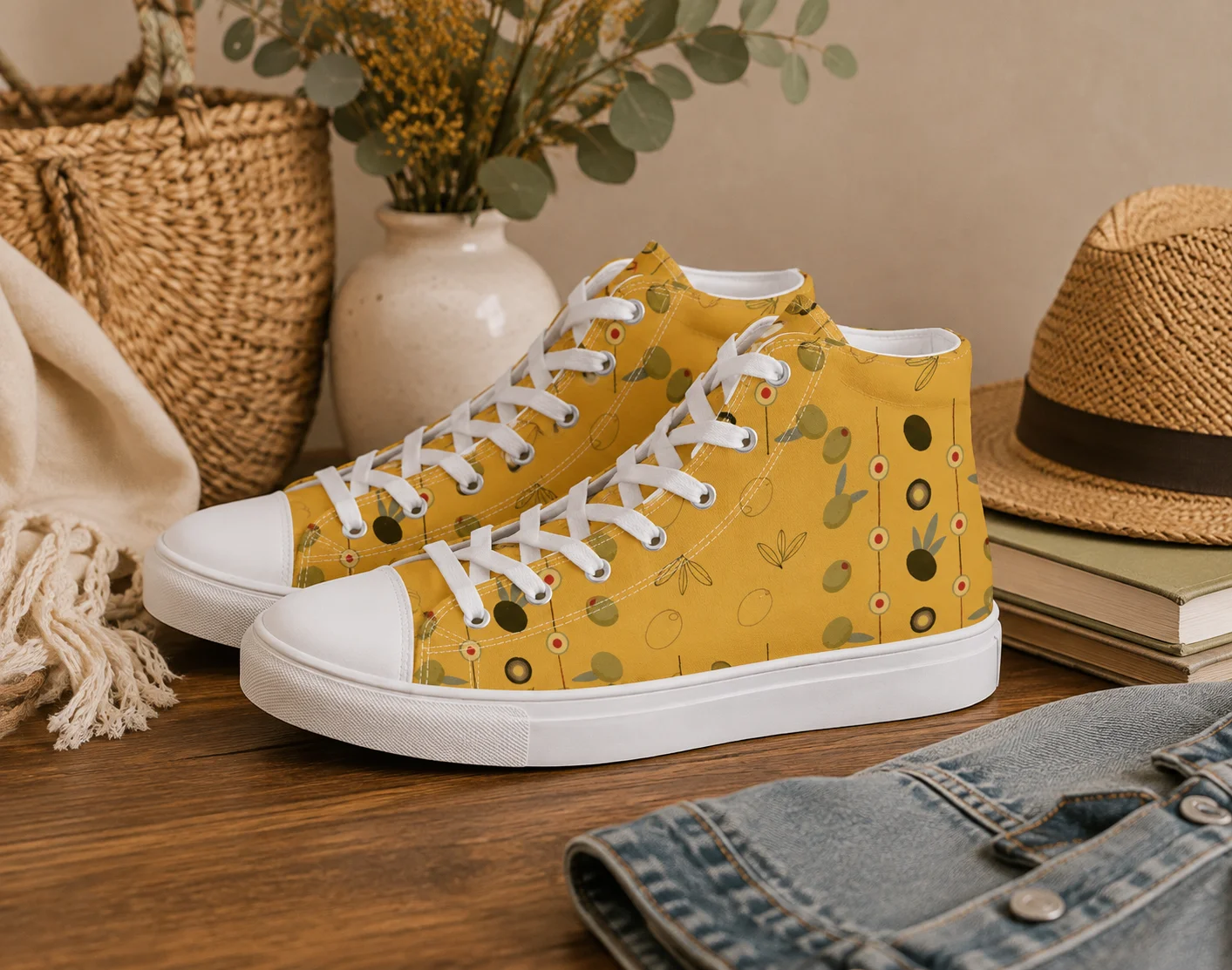Olive Geometry Women's High Top Canvas Shoes – Mustard product image (11)