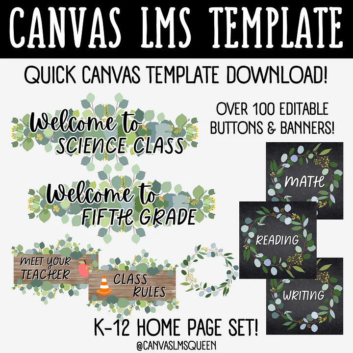 Canvas LMS Template - HOMEPAGE, BUTTONS & BANNERS - Eucalyptus - 100% Editable product image (2)