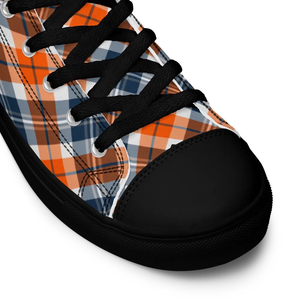 Orange and Blue Sporty Plaid Men's High Top Shoes product image (11)