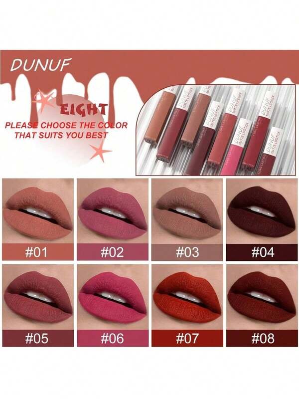 DUNUF 8pcs Matte Lip Gloss Set, Easy To Color, Long-Lasting,, Moisturizing, Non-Stick, Rich Pigmentation, For All Skin Types, Mixed Color Palette, Ideal Gift For Women product image (2)