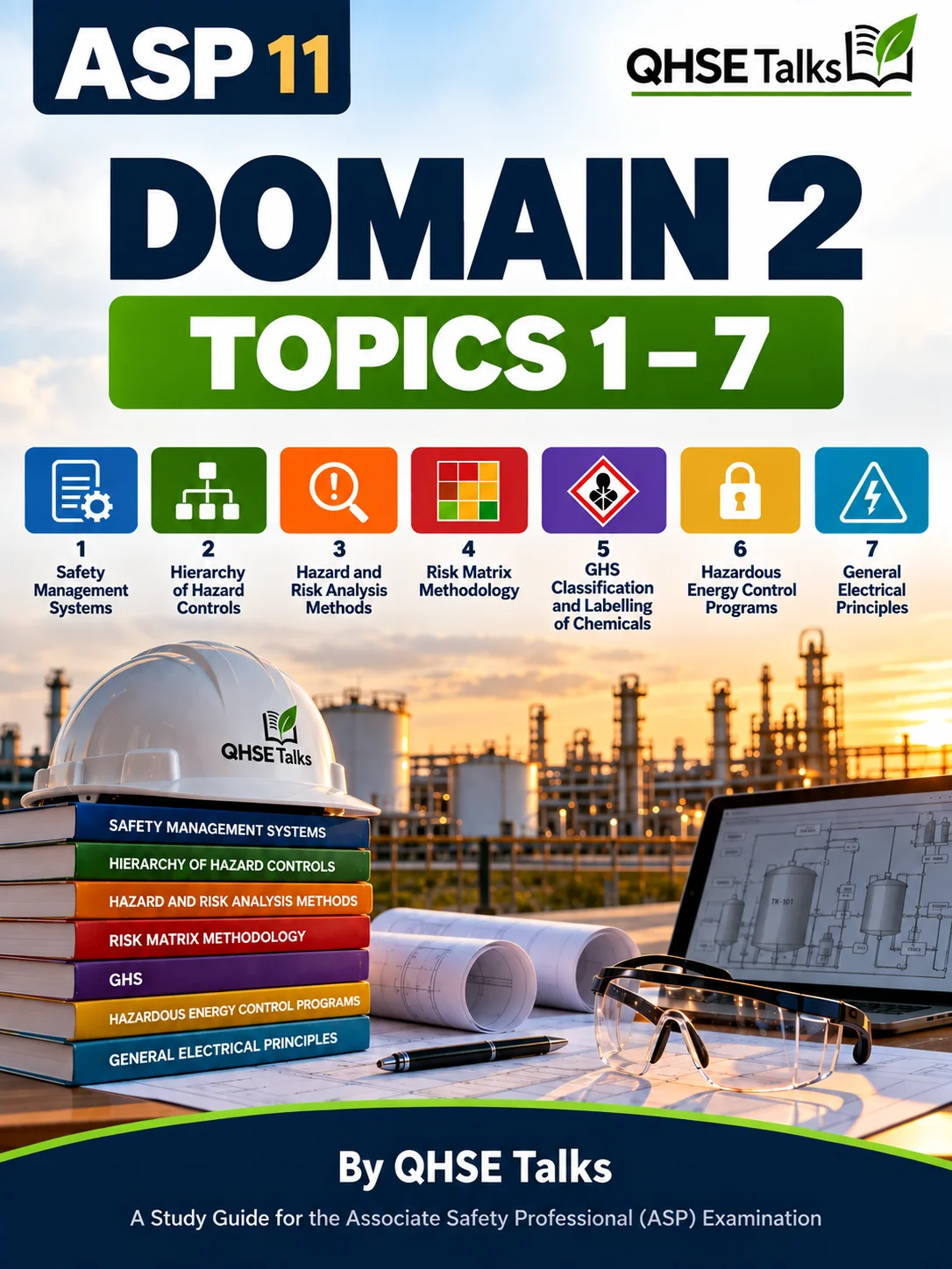 ASP 11 Domain 2 Topics 1–7 Study Guide: Safety Management Systems, Hazard Controls, Risk Analysis, Risk Matrix, GHS, Hazardous Energy Control & Electrical Principles | QHSE Talks product image (1)