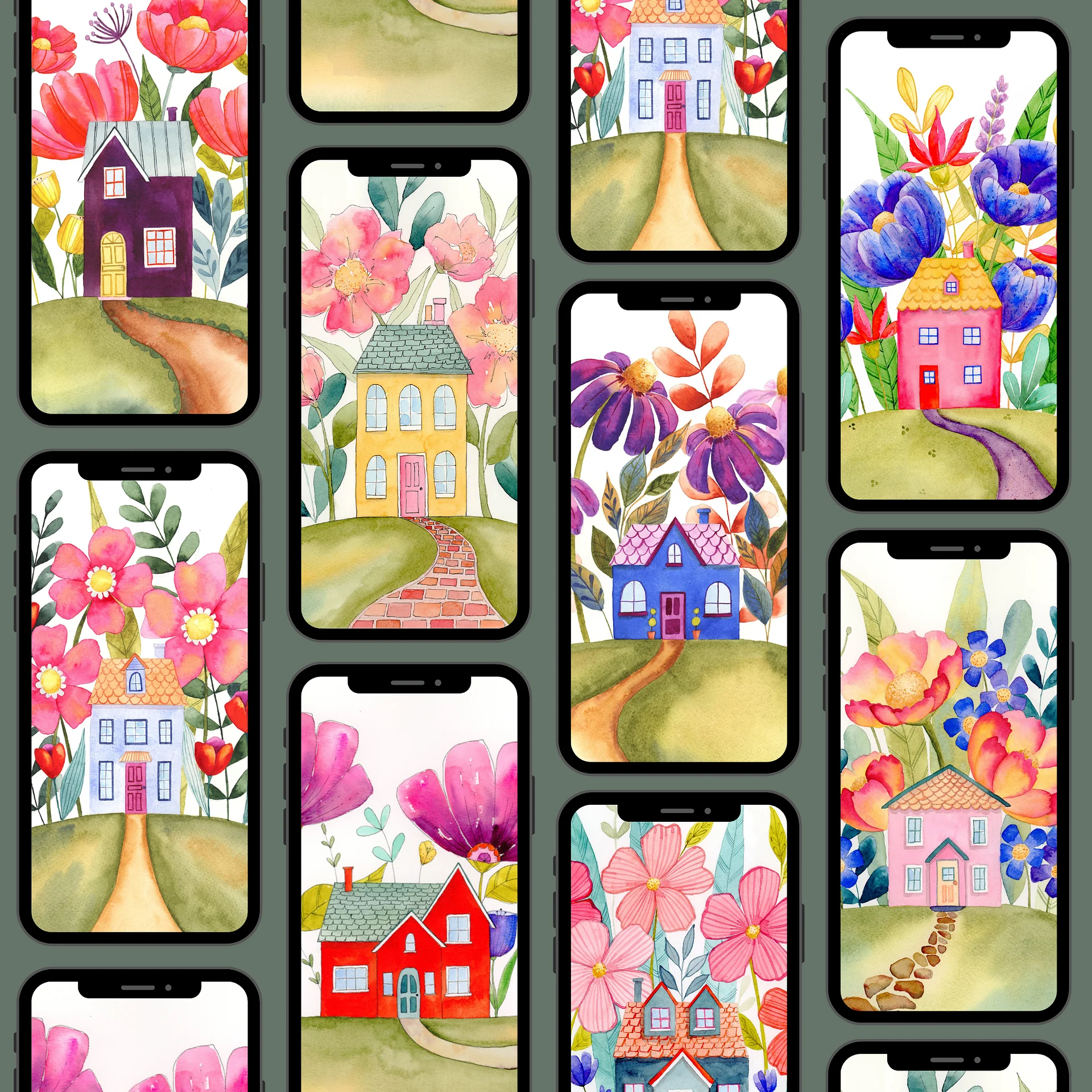 The Bloomhouse Phone Bundle - 8 Original Watercolor Phone Wallpapers product image (2)