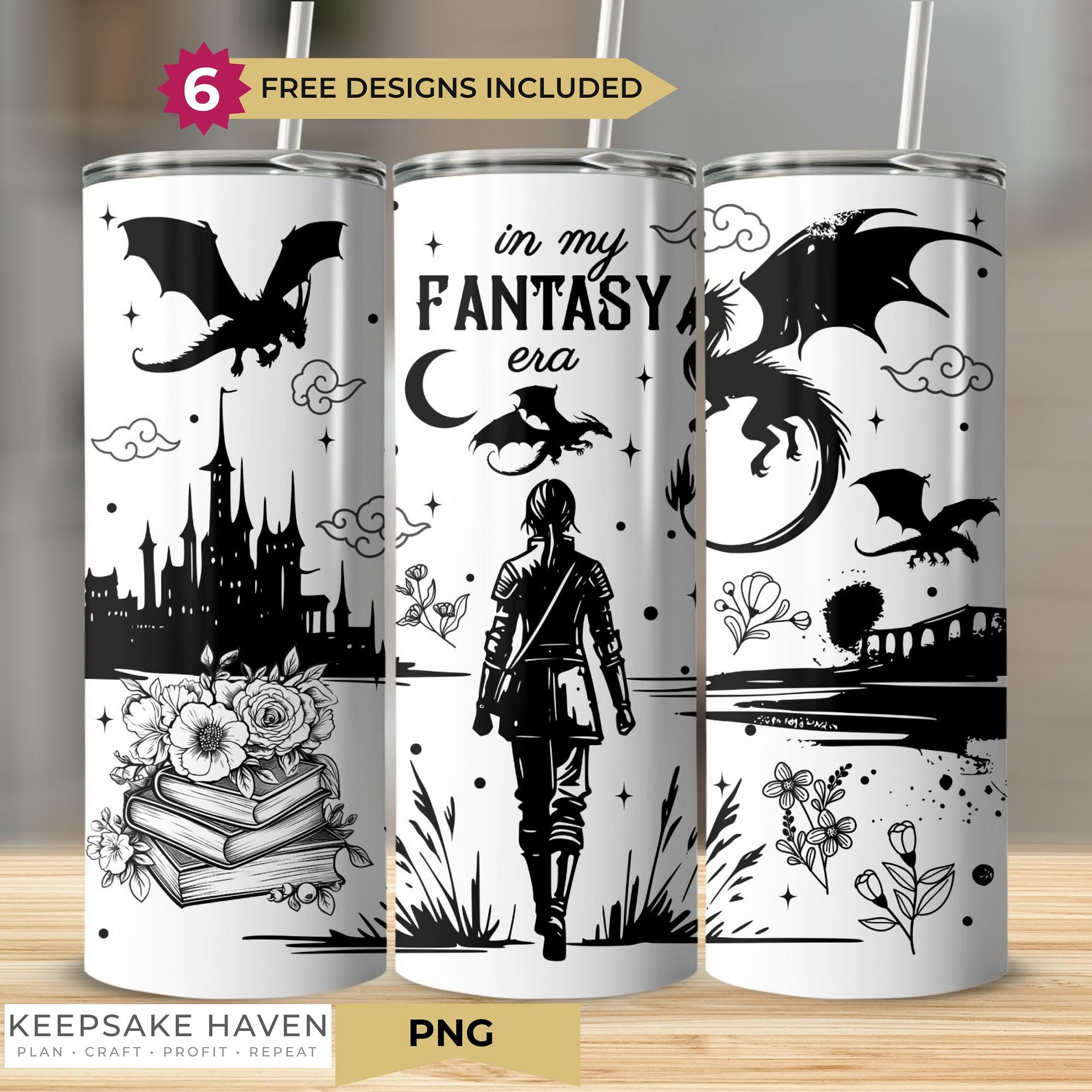 In My Fantasy Era Vintage Retro Transparent Line Art Book Dragon Smut Reader Bookish 20oz Skinny Tumbler, Gift for Sister, Best Friend product image (1)