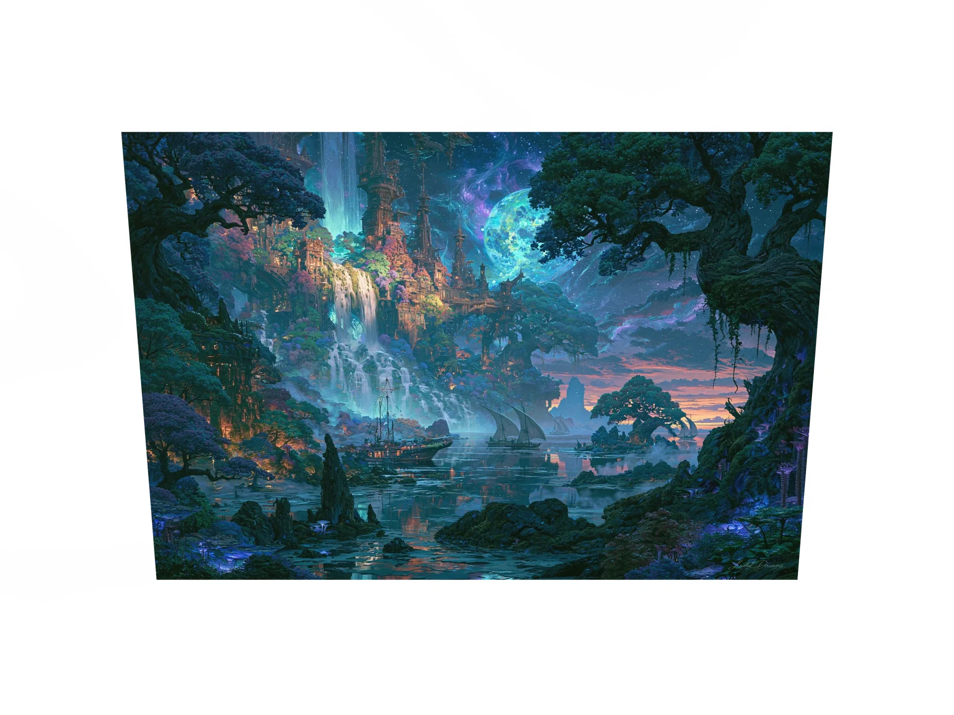 Moonlit Harbor Art Print — Moonlit Castle Harbor product image (2)