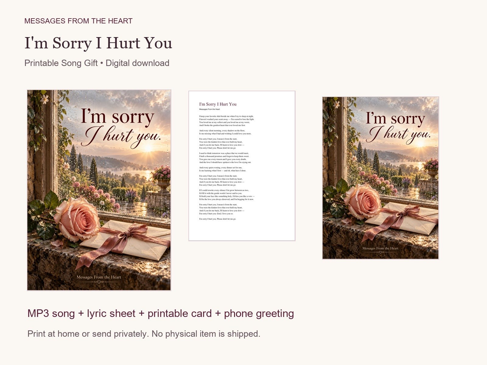I'm Sorry I Hurt You — Printable Song Gift product image (1)