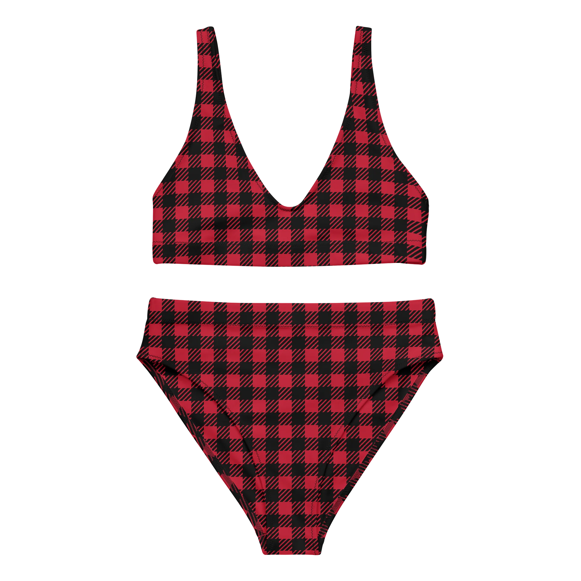 Red Plaid High-Waist Bikini product image (2)