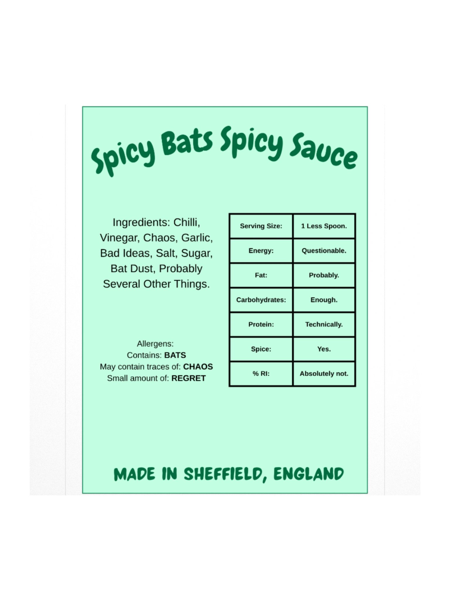 Spicy Bats Spicy Sauce Nutrients Label product image (1)