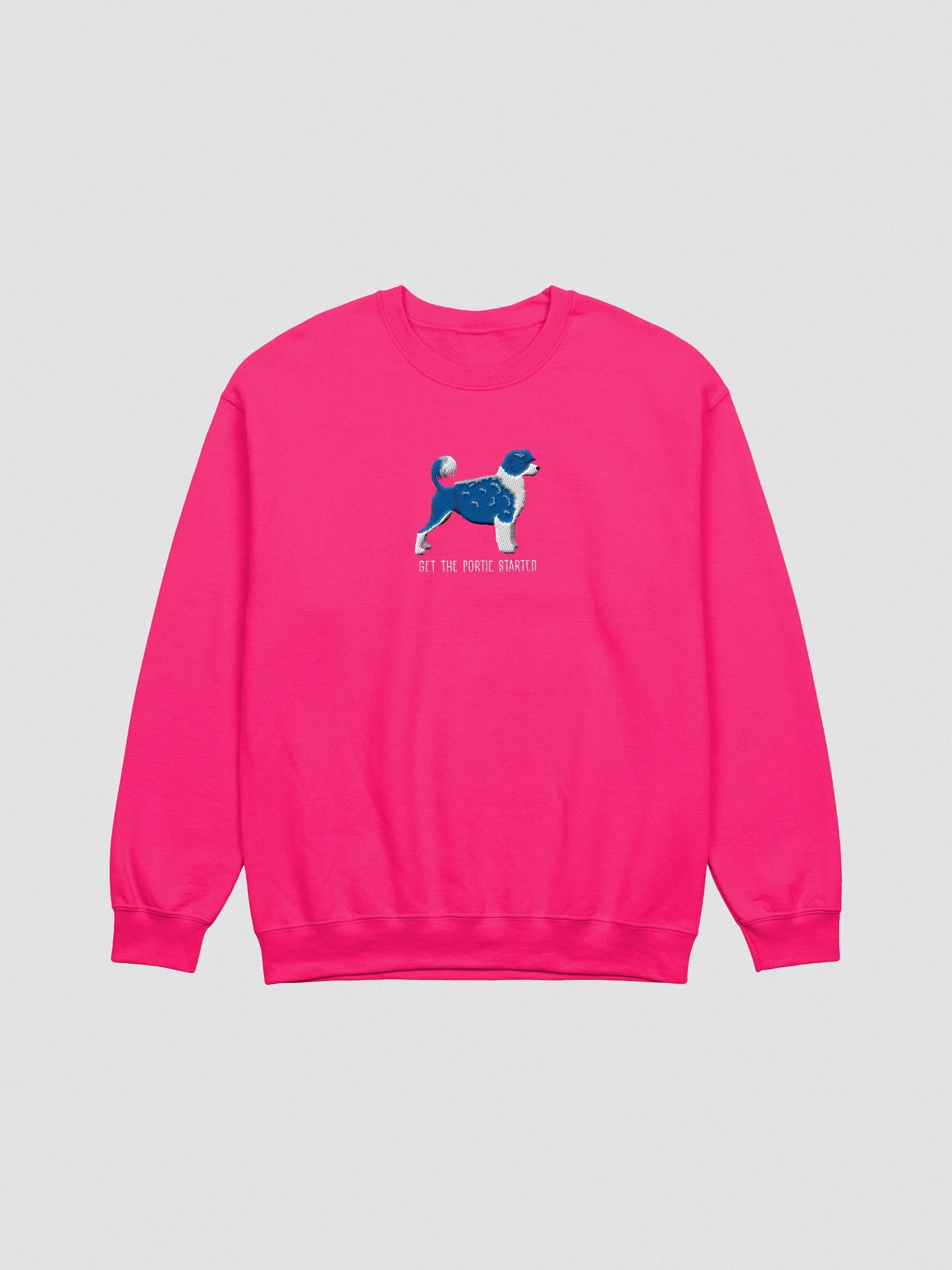 Get the Portie Started Sweatshirt (Embroidered) of a Portuguese Water Dog(Blue & White) product image (4)