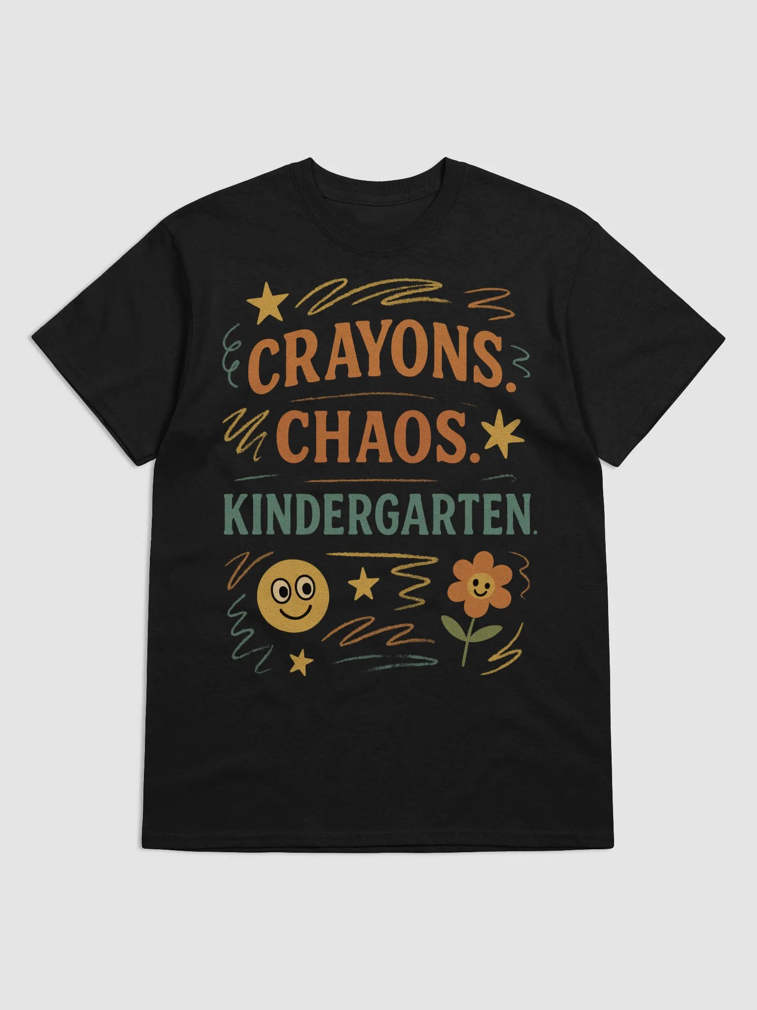 Crayons. Chaos. Kindergarten. T-Shirt – Funny Colorful Retro Teacher Shirt product image (9)