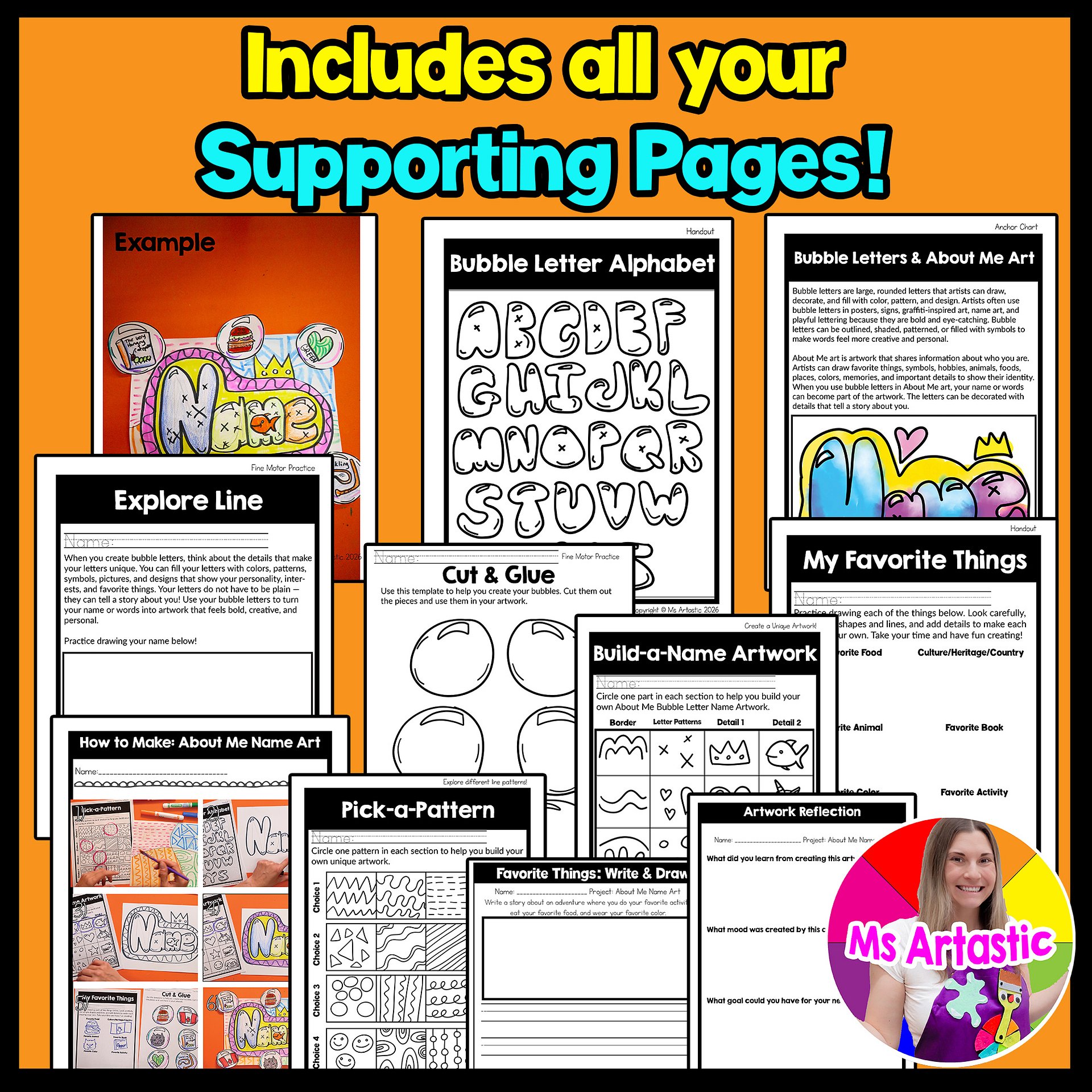 3rd Grade About Me Bubble Letter Name Art Lesson Grade 3 Back to School Art product image (4)