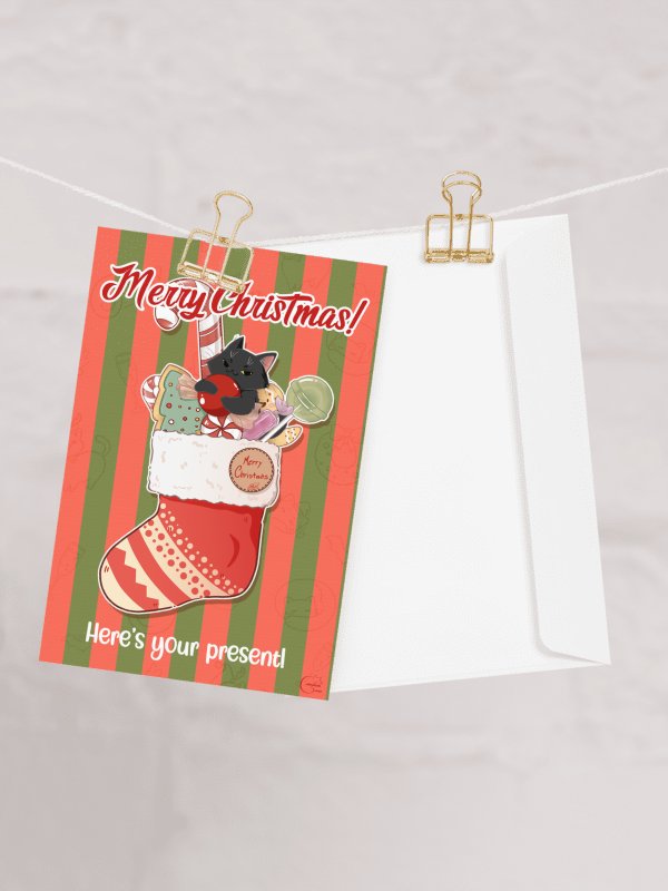 Christmas cat stocking - Printable Christmas Card | Digital Download product image (1)