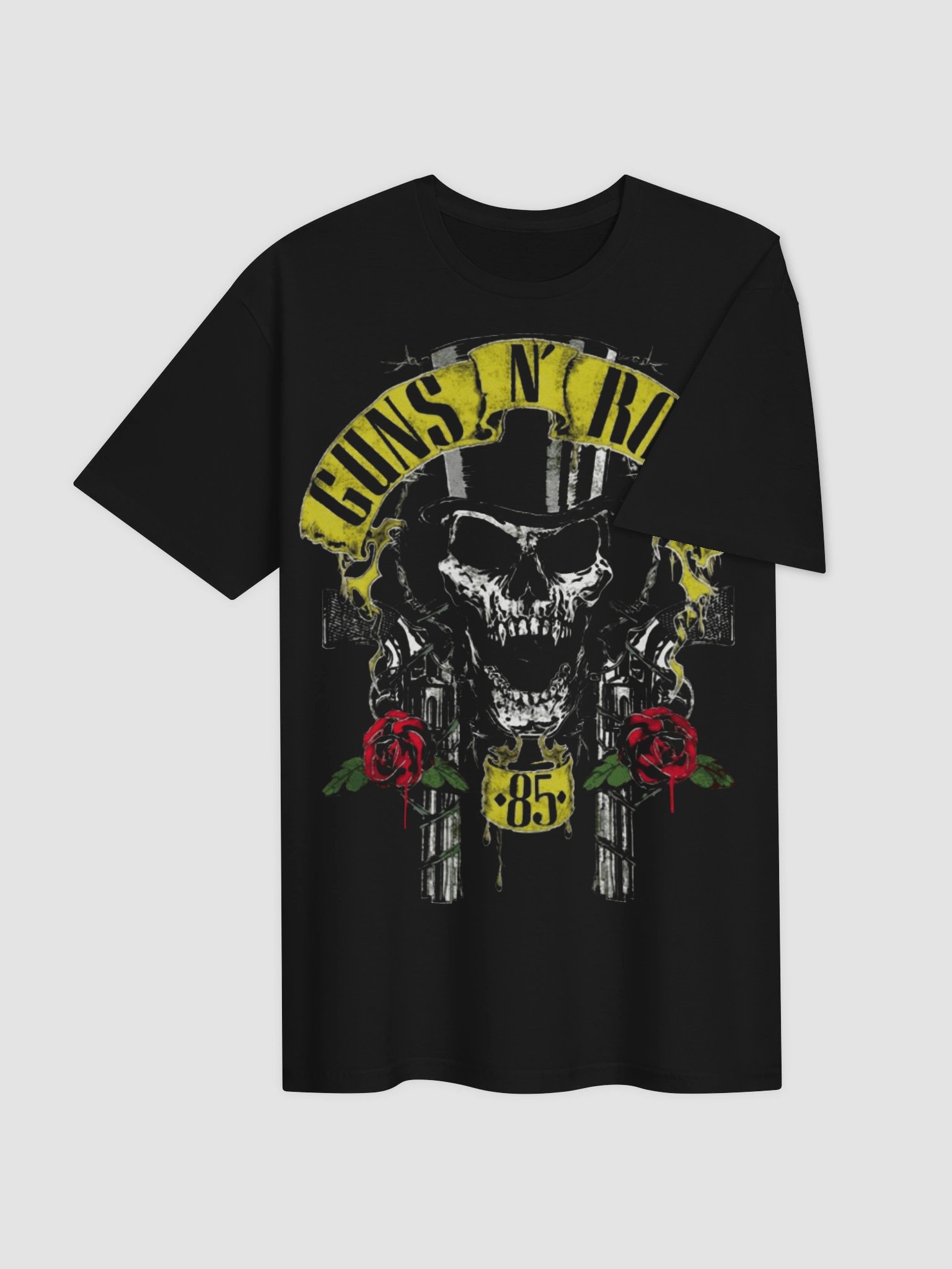 Guns N' Roses 1985 Skull Crest T-Shirt | Distressed Vintage Gold Logo Graphic Tee | Founding Year Rose Pistol Hard Rock Collector Band Shirt product image (4)