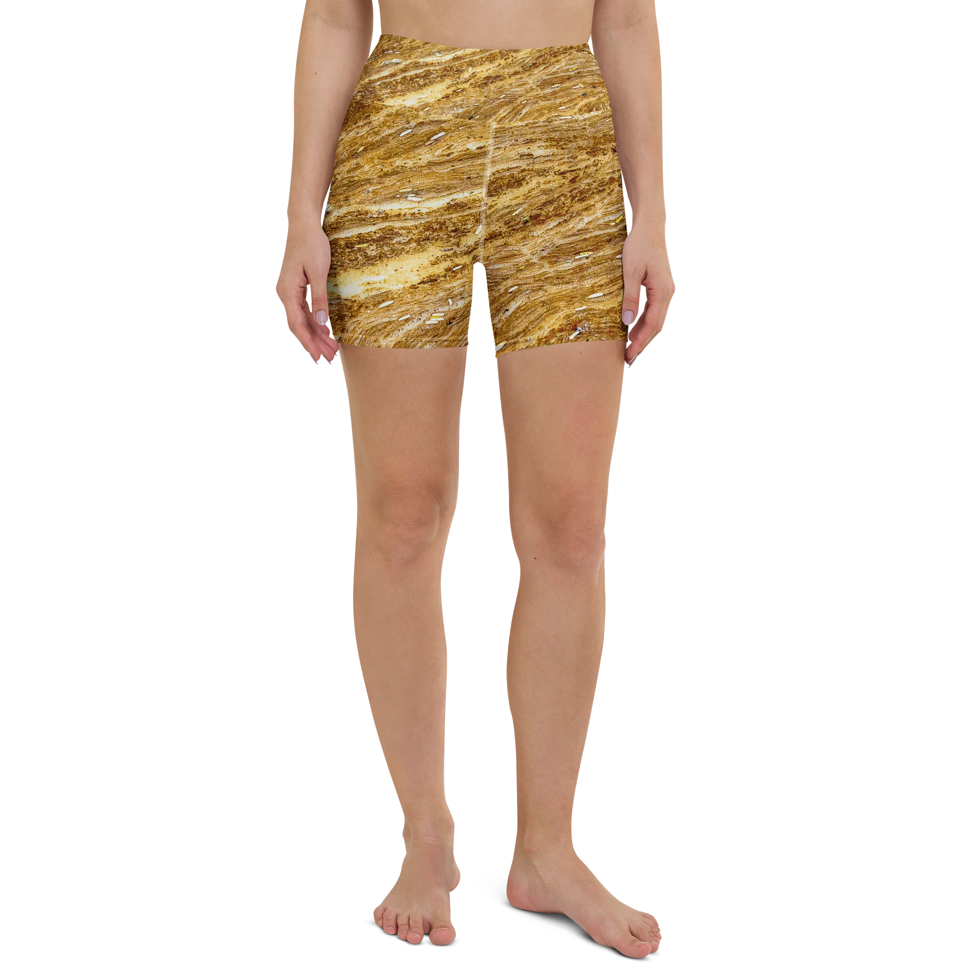 Golden Strata Women's All-Over Print Layered Amber Yoga Shorts product image (2)