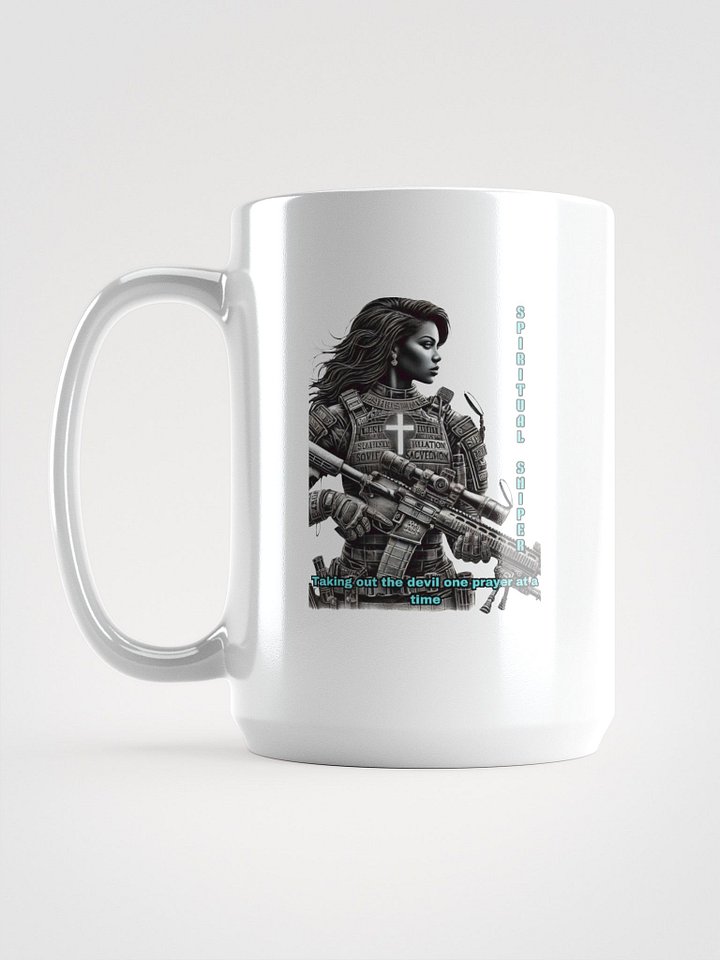Spiritual Sniper Christian 15 oz White Coffee Mug Taking Out the Devil One Prayer at a Time Faith Based Drinkware product image (1)
