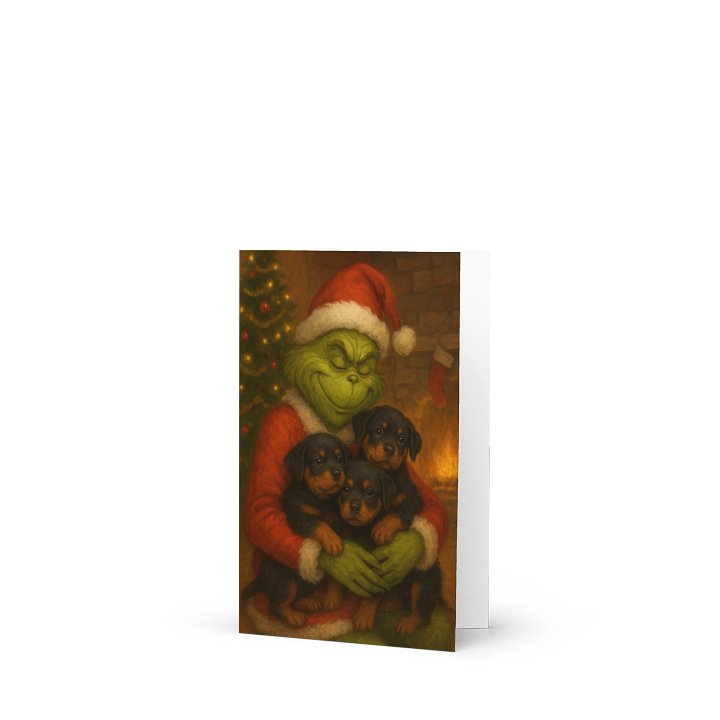 Grinch hugging Rottweiler puppies Greeting Card product image (1)