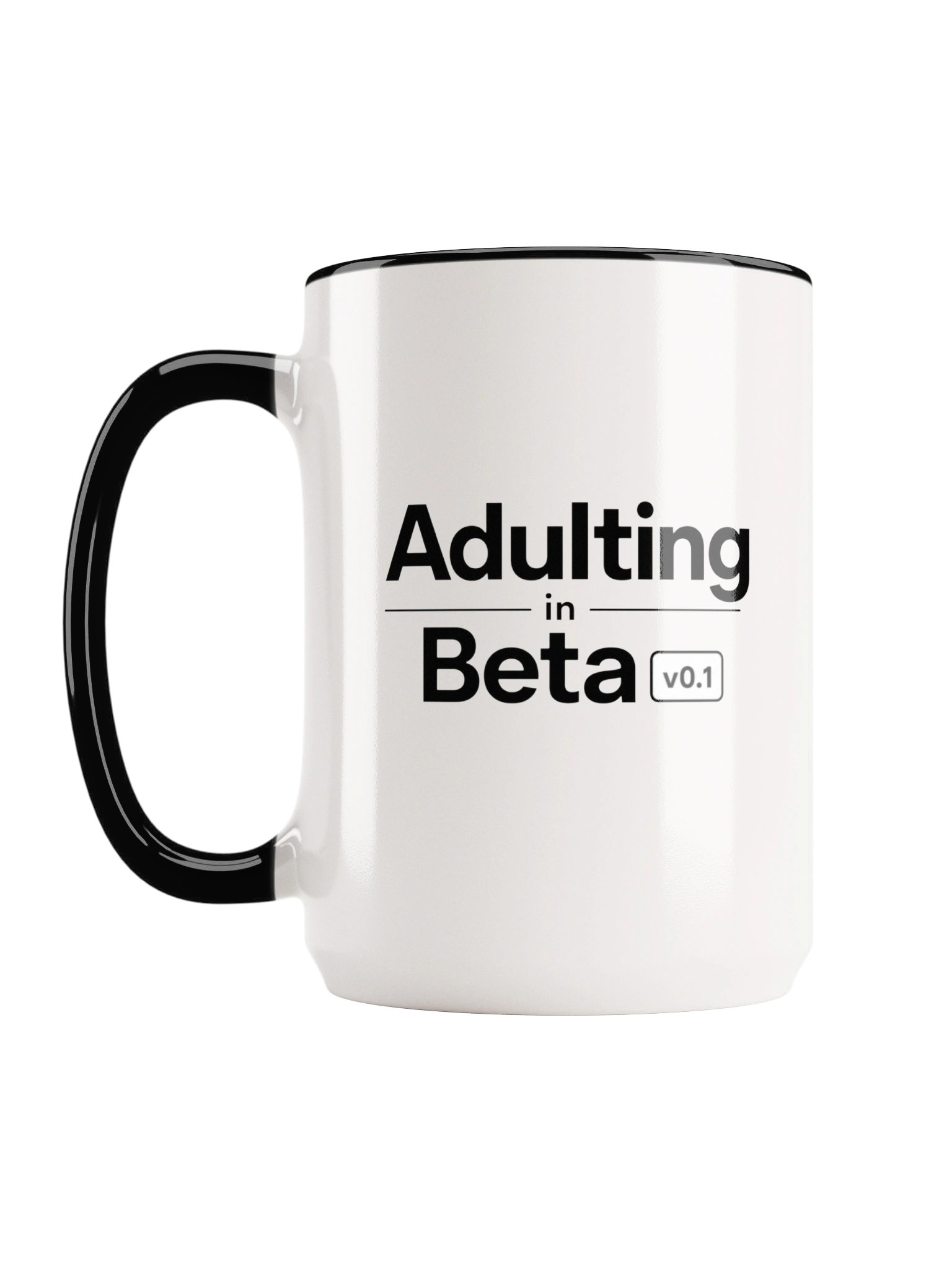 “Adulting in Beta v0.1” — 15 oz Ceramic Mug with Color Inside product image (3)