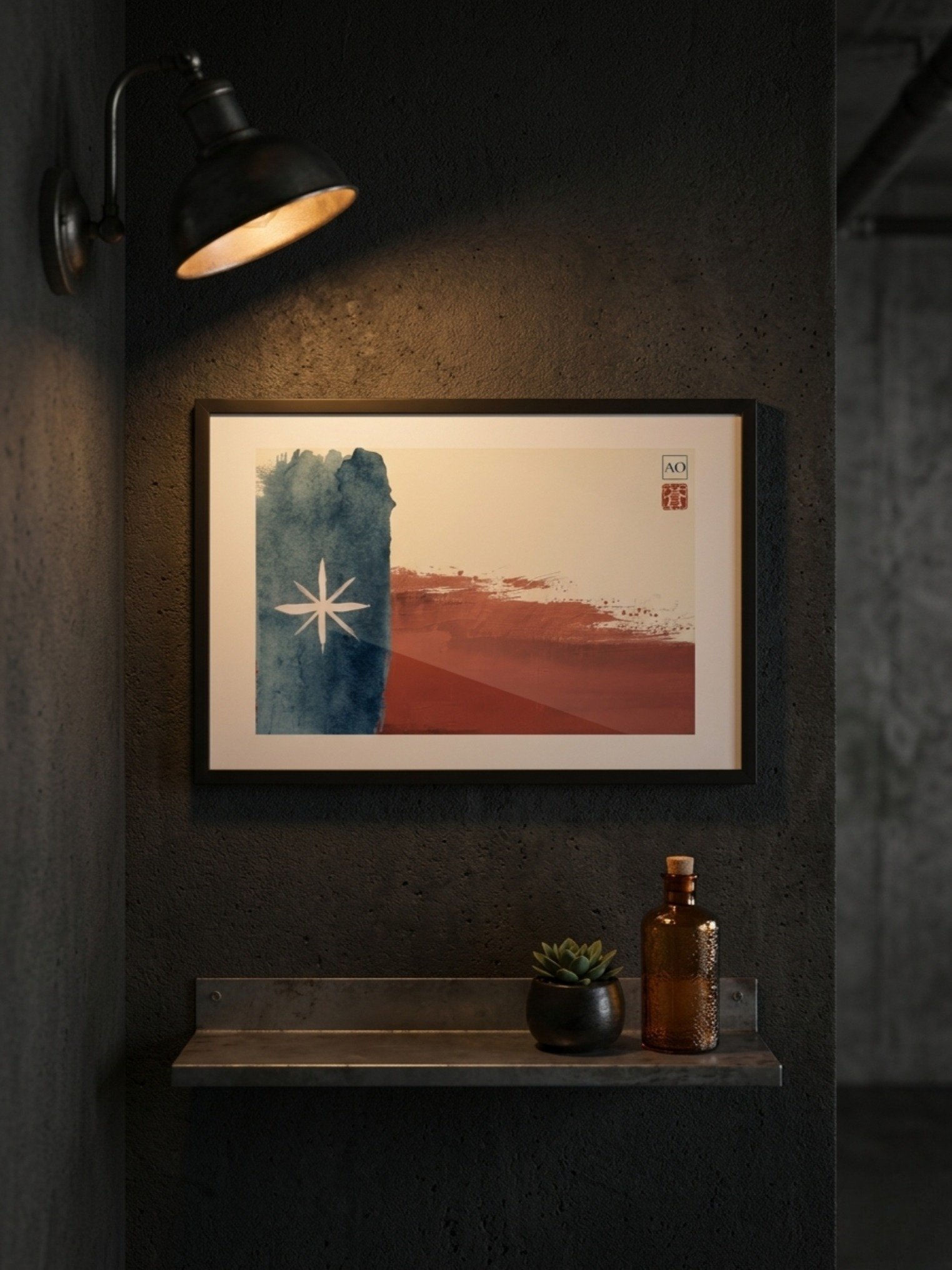 Texas Japanese Ink Art Print | Lone Star Spirit No.10 | Framed Wall Art - AO Japan Blue product image (5)