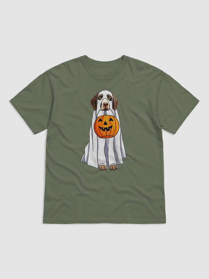 German Shorthaired Pointer Halloween Tee | Funny Halloween GSP Wearing a Ghost Costume with Pumpkin Basket product image (1)